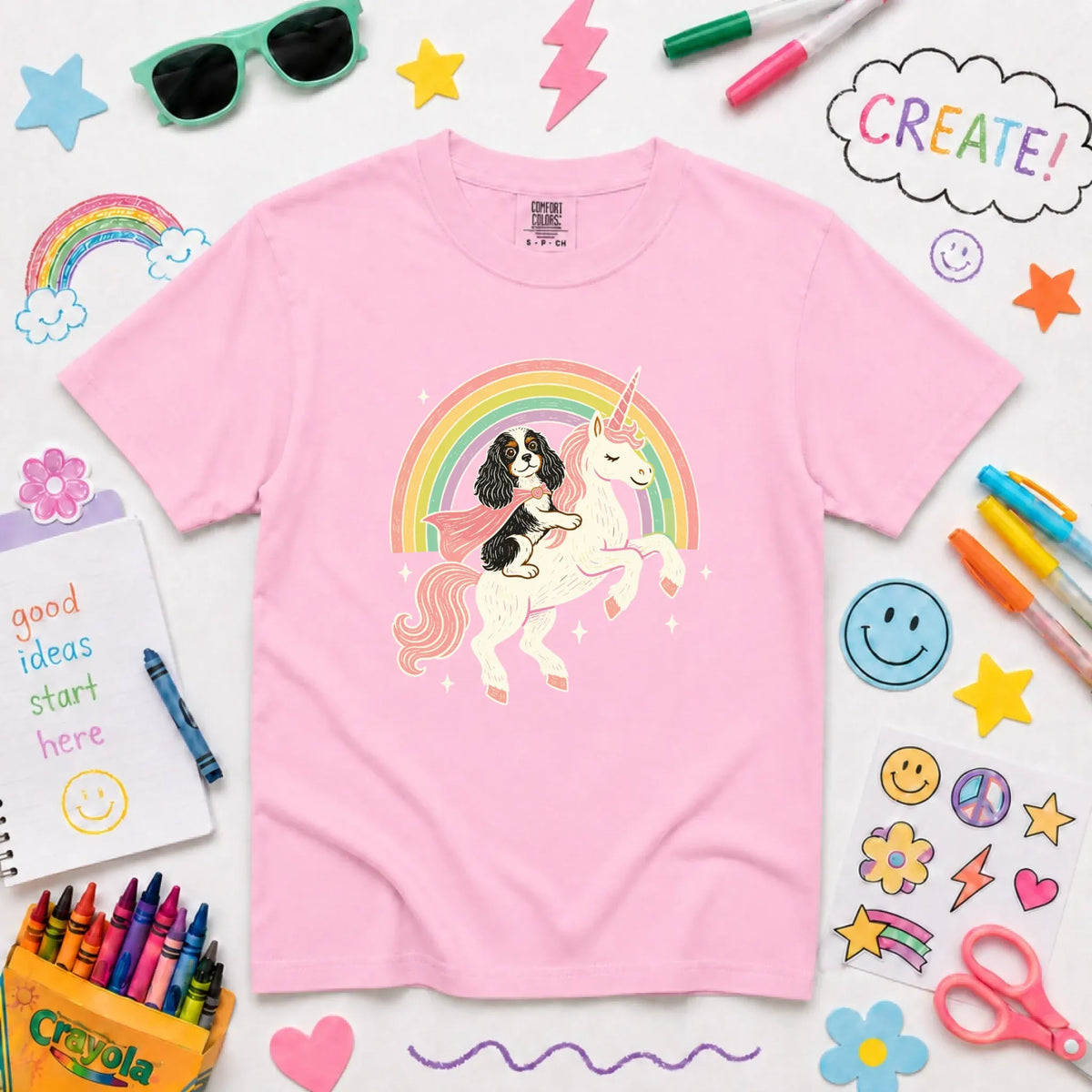 Custom YOUTH Cavalier Unicorn Rainbow Unisex TShirt NEW Youth Midweight Tee Blossom