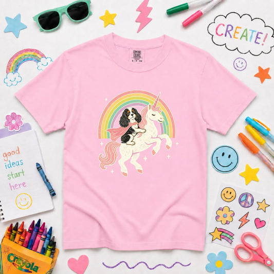 Custom YOUTH Cavalier Unicorn Rainbow Unisex TShirt NEW Youth Midweight Tee Blossom