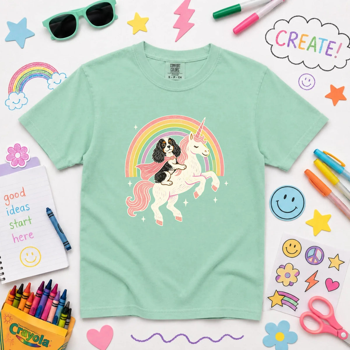 Custom YOUTH Cavalier Unicorn Rainbow Unisex TShirt NEW Youth Midweight Tee Island Reef