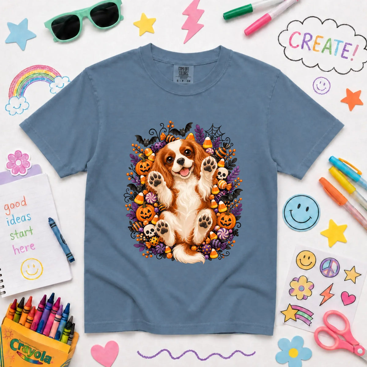 Custom YOUTH Halloween Cavalier Belly Rubs Unisex Tshirt NEW Youth Midweight Tee Blue Jean