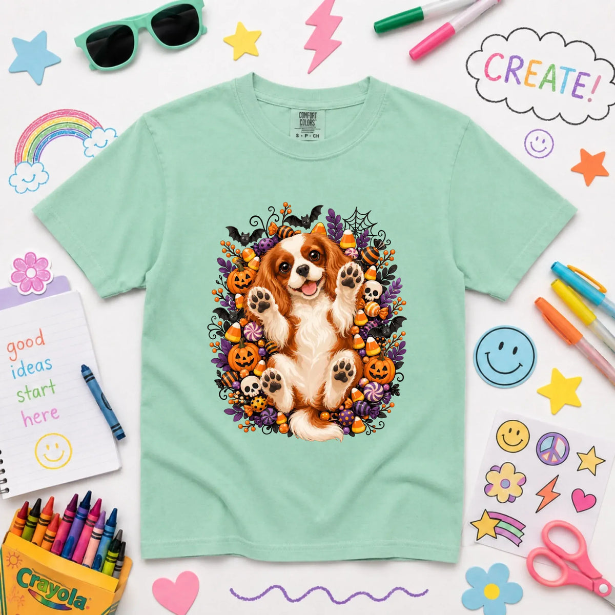 Custom YOUTH Halloween Cavalier Belly Rubs Unisex Tshirt NEW Youth Midweight Tee Island Reef