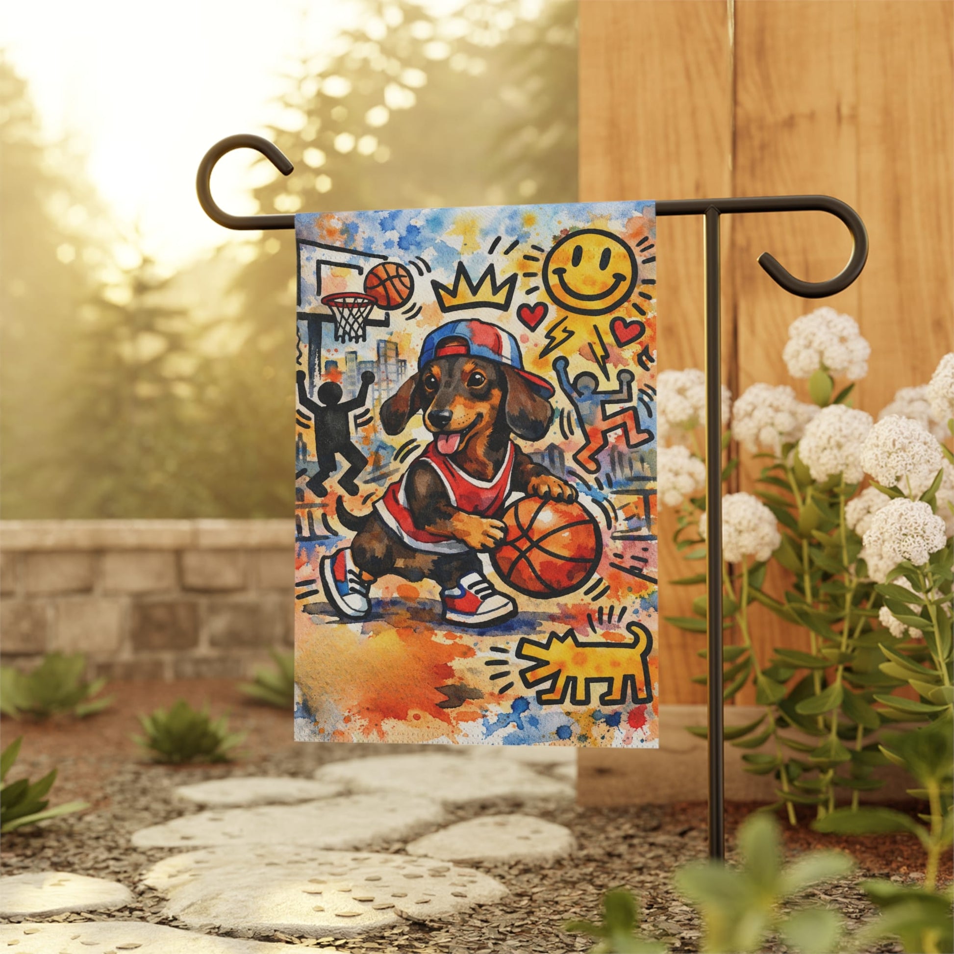 Dachshund Basketball Garden Yard Flag