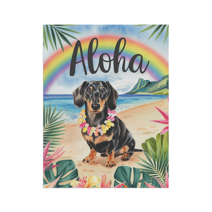 Printify Garden Flag Dachshund Black and Tan Hawaii Garden Flag, Aloha Luau Party Decorations