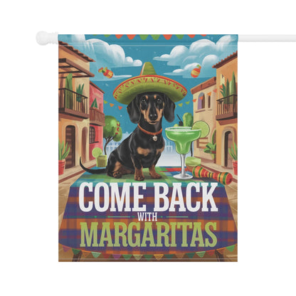 Printify Garden Flag Dachshund Black Tan Dog Garden Flag, Cinco de Mayo Fiesta, Margarita Drinking