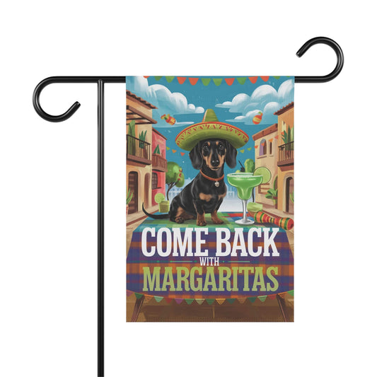 Printify Garden Flag 12'' × 18'' Dachshund Black Tan Dog Garden Flag, Cinco de Mayo Fiesta, Margarita Drinking