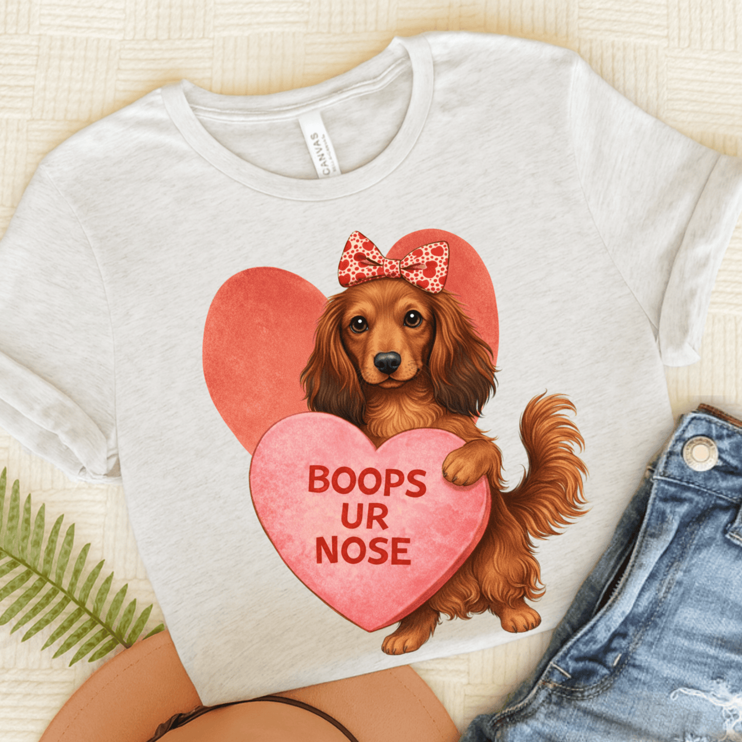 Dachshund Boops Valentine Unisex Tshirt Ash