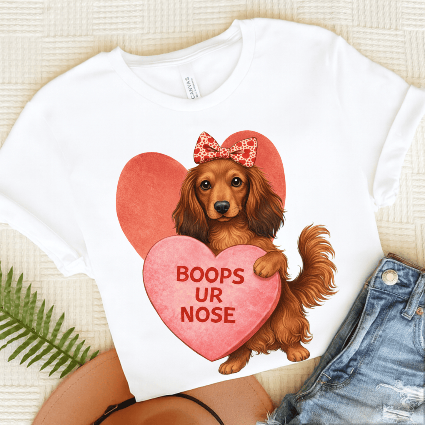 Dachshund Boops Valentine Unisex Tshirt White