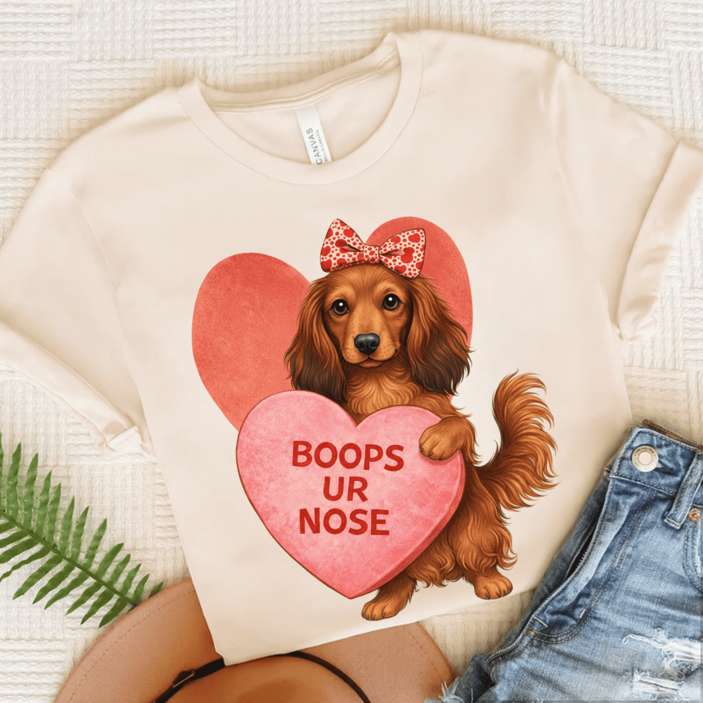 Dachshund Boops Valentine Unisex Tshirt Natural