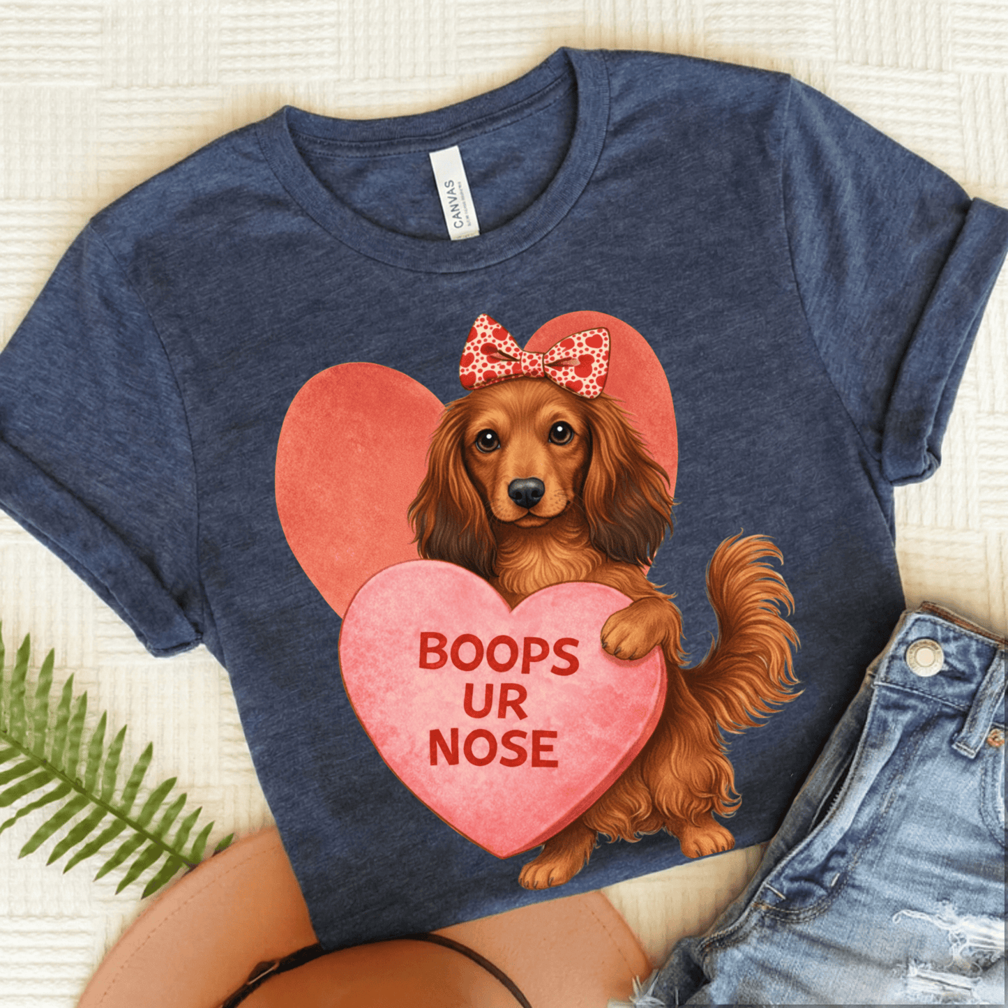 Dachshund Boops Valentine Unisex Tshirt Heather Navy