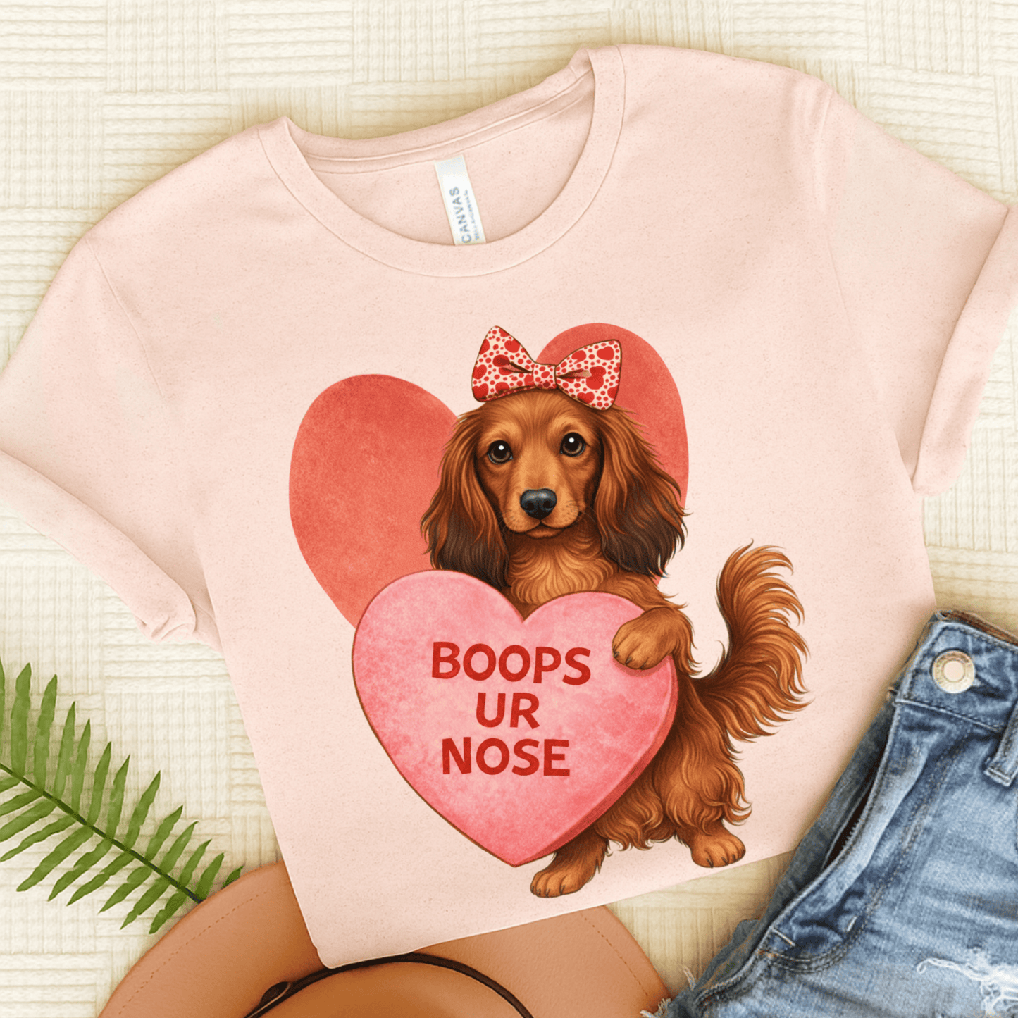 Dachshund Boops Valentine Unisex Tshirt Soft Pink