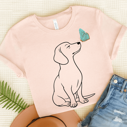 Dachshund Butterfly TShirt Soft Pink
