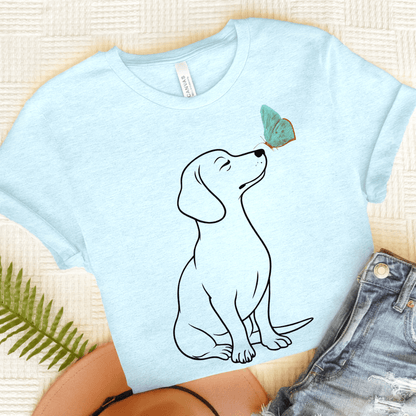 Dachshund Butterfly TShirt Heather Ice Blue