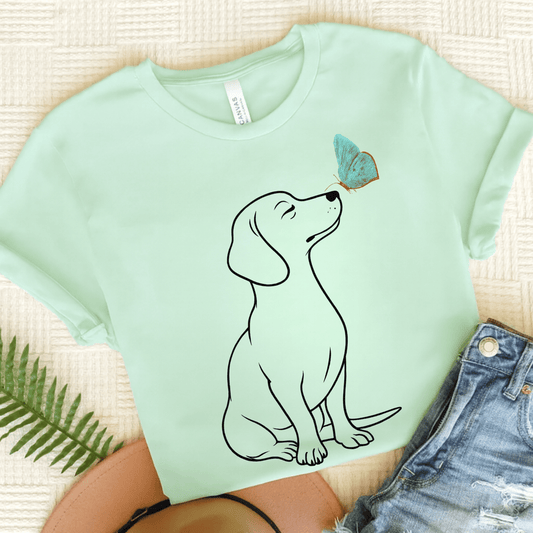 Dachshund Butterfly TShirt Heather Mint
