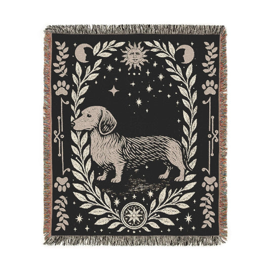 Printify Home Decor Dachshund Dog Celestial Woven Blanket