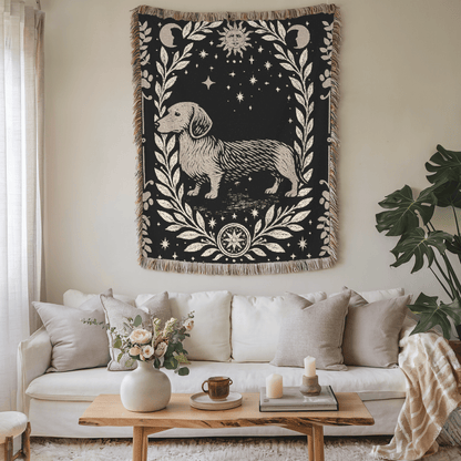 Printify Home Decor Dachshund Dog Celestial Woven Blanket