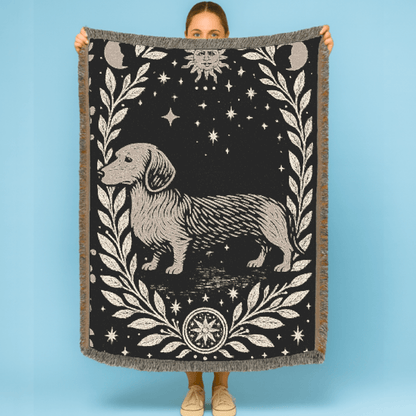 Printify Home Decor Dachshund Dog Celestial Woven Blanket