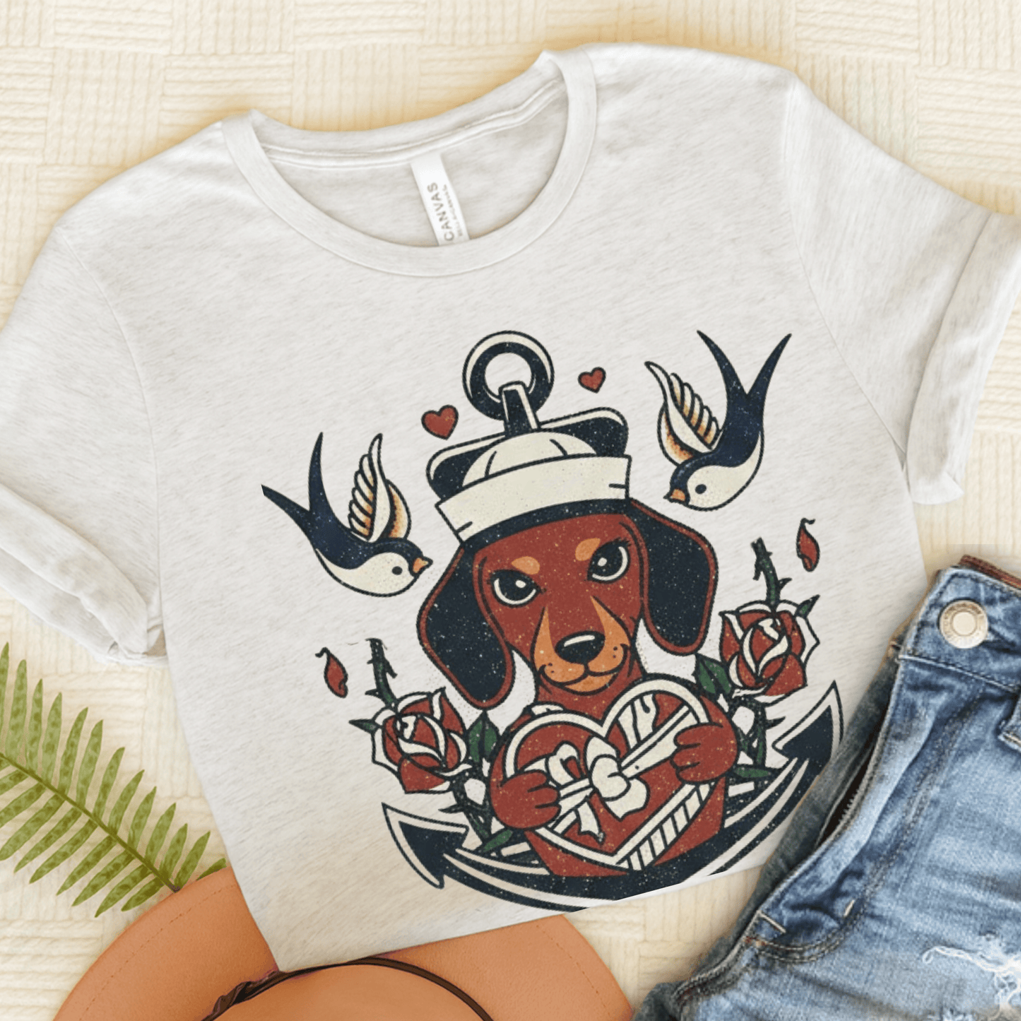 Dachshund Dog Sailor Love Unisex TShirt Ash