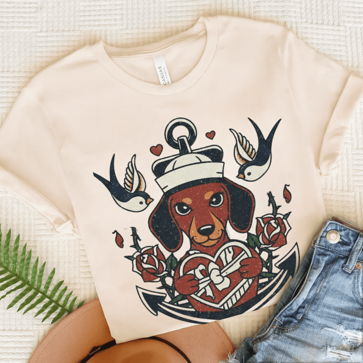 Dachshund Dog Sailor Love Unisex TShirt Natural