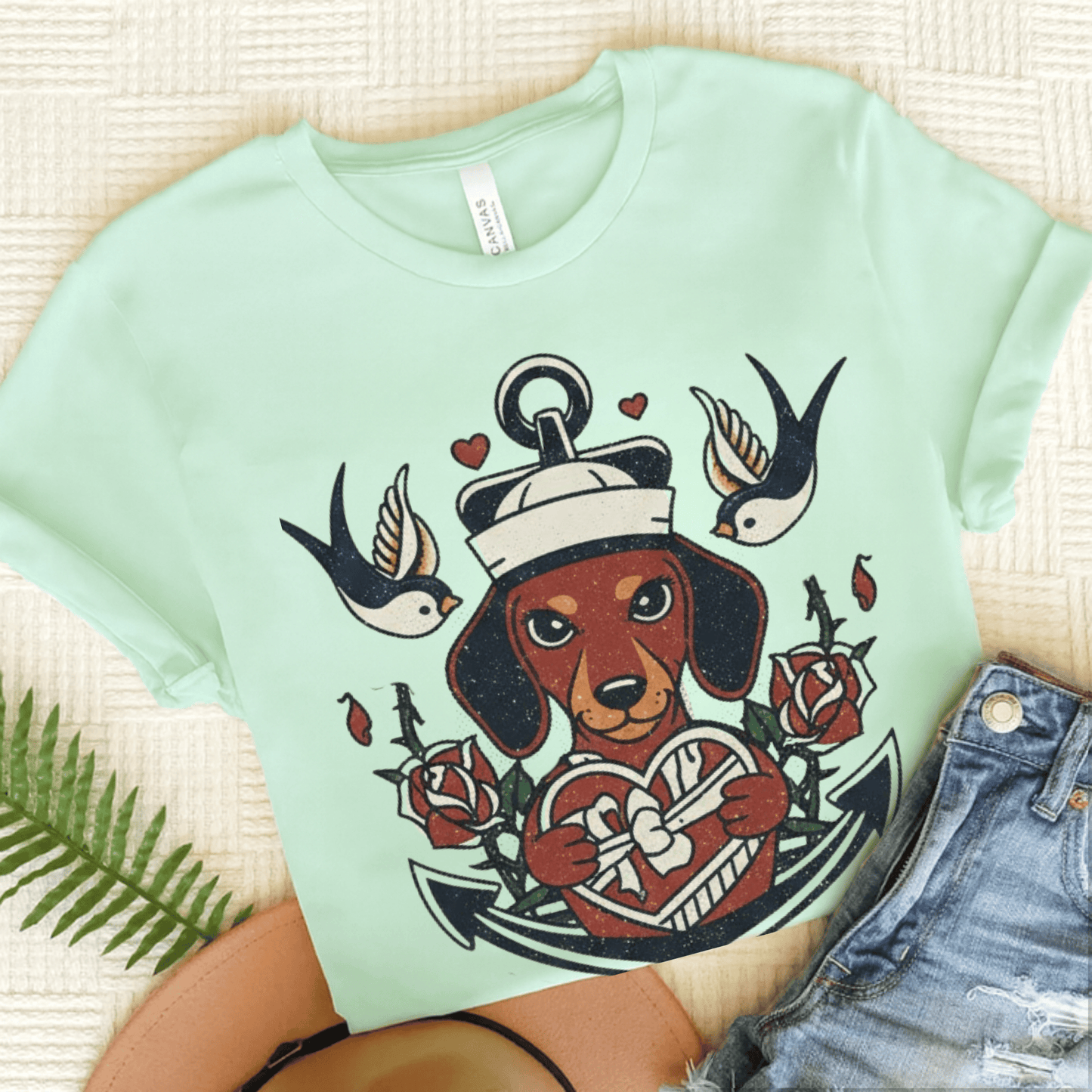 Dachshund Dog Sailor Love Unisex TShirt Heather Mint