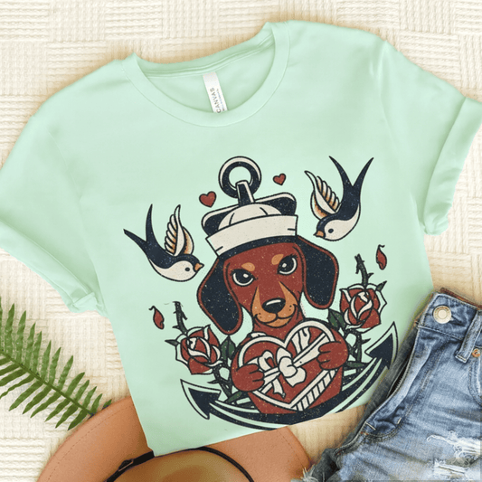 Dachshund Dog Sailor Love Unisex TShirt Heather Mint