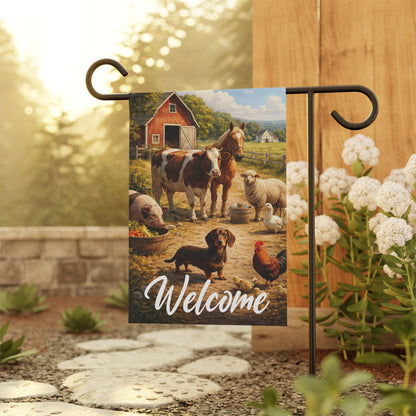 Dachshund Farm Animals Yard Flag