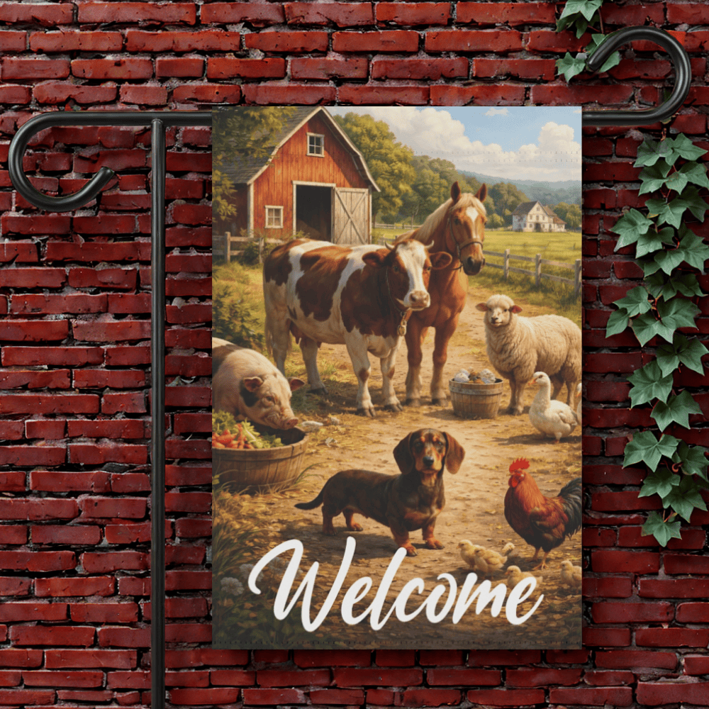 Dachshund Farm Animals Yard Flag 12'' × 18''