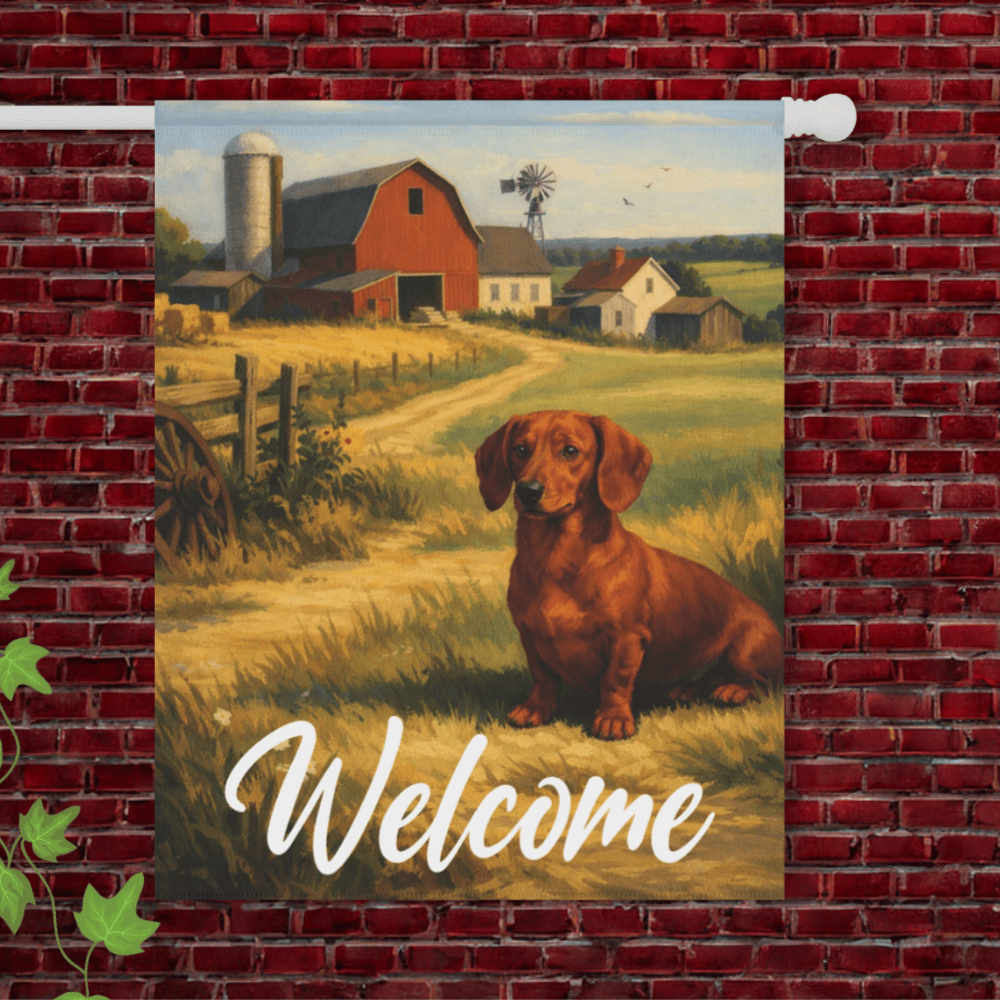 Dachshund Farm Red Barn Yard Flag 24.5'' × 32''