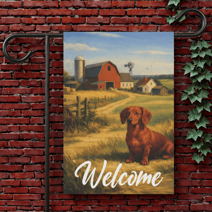 Dachshund Farm Red Barn Yard Flag 12'' × 18''