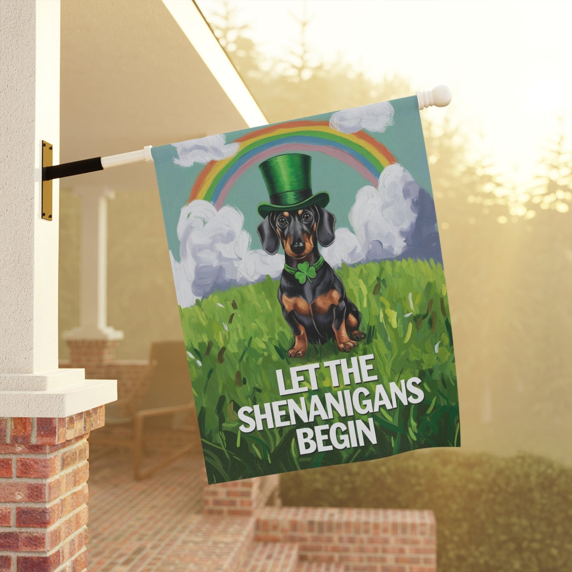 Printify Garden Flag Dachshund Garden Flag Saint Patricks Day Funny Wiener Dog Mom Dad