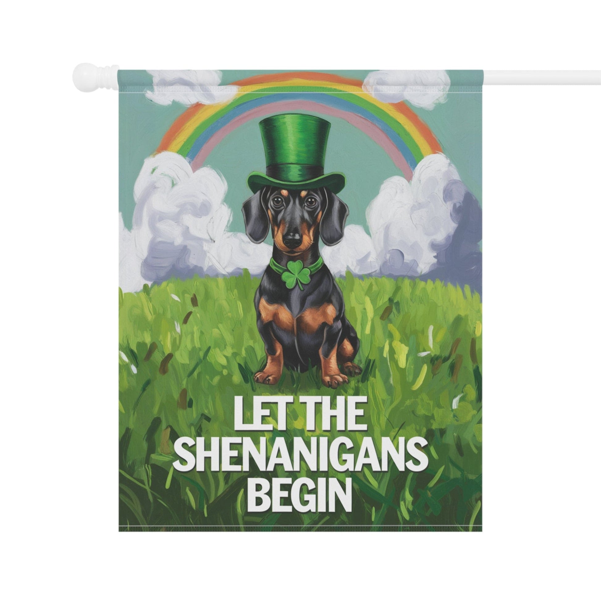 Printify Garden Flag Dachshund Garden Flag Saint Patricks Day Funny Wiener Dog Mom Dad