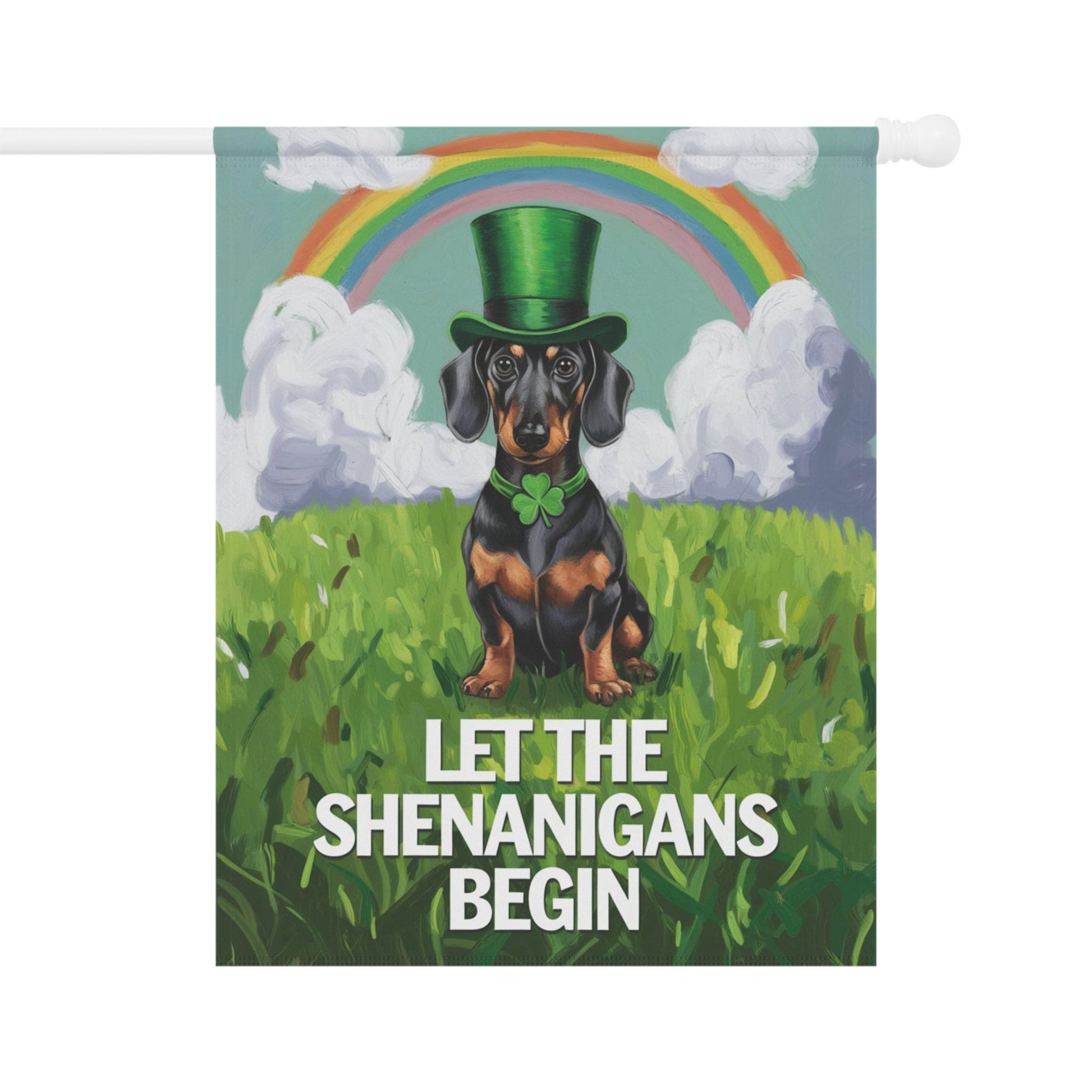 Printify Garden Flag 24.5'' × 32'' Dachshund Garden Flag Saint Patricks Day Funny Wiener Dog Mom Dad