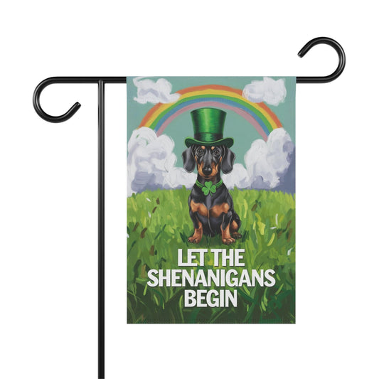 Printify Garden Flag 12'' × 18'' Dachshund Garden Flag Saint Patricks Day Funny Wiener Dog Mom Dad