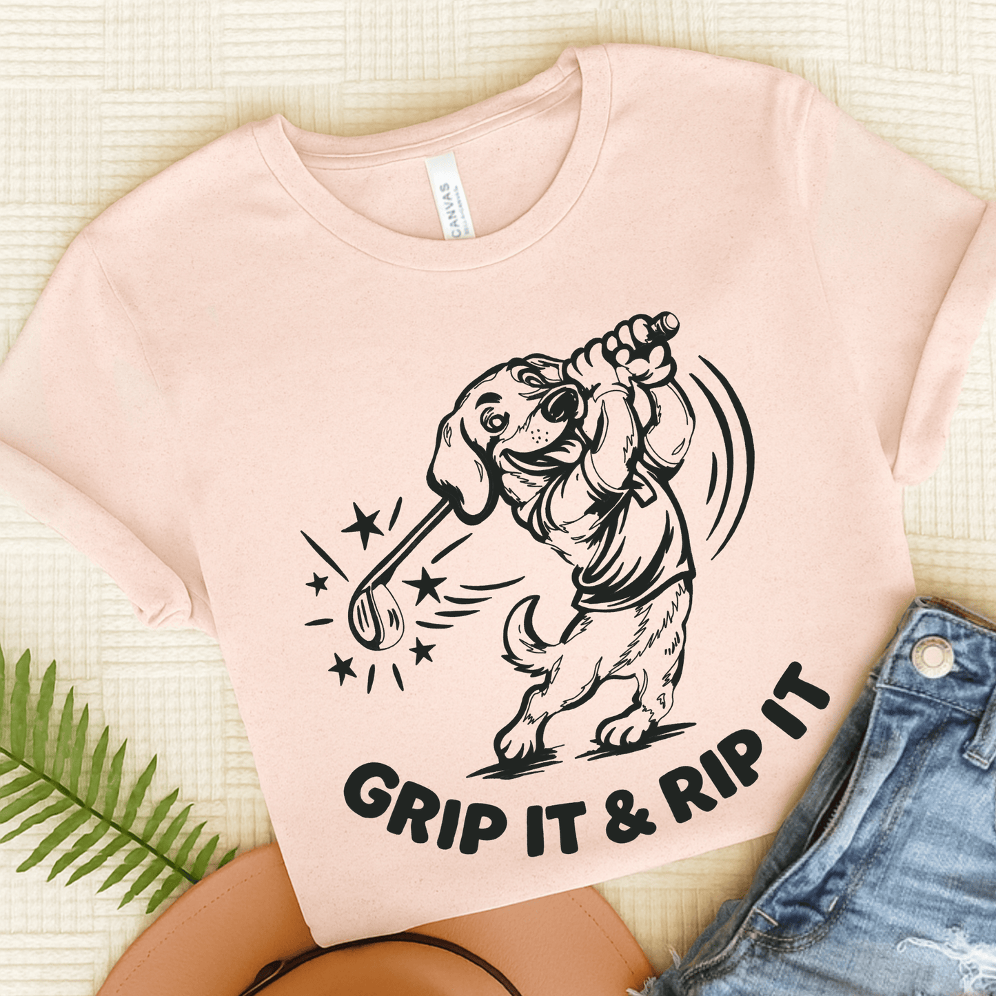 Dachshund Golf Grip it Unisex Tshirt Soft Pink