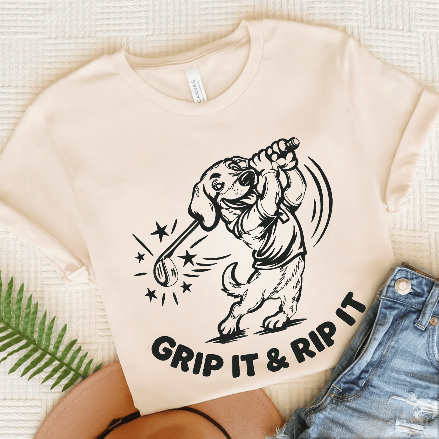 Dachshund Golf Grip it Unisex Tshirt Natural