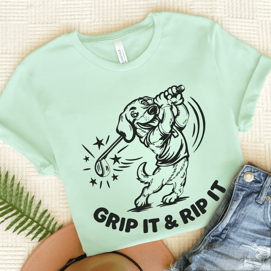 Dachshund Golf Grip it Unisex Tshirt Heather Mint