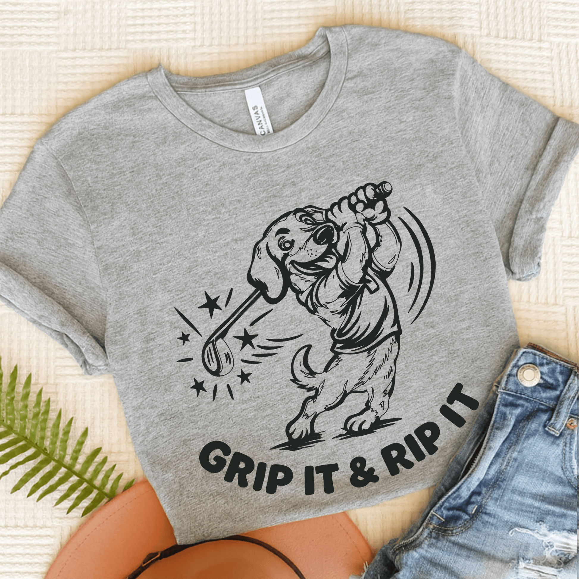 Dachshund Golf Grip it Unisex Tshirt Athletic Heather