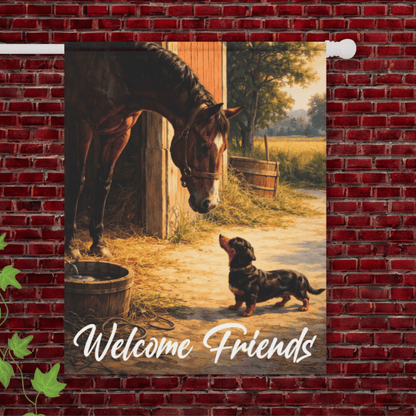Dachshund Horse Barn Yard Garden Flag 24.5'' × 32''