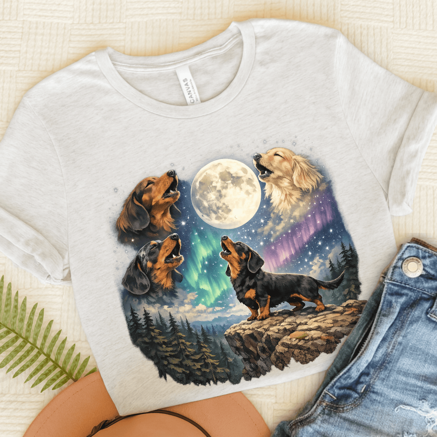 Dachshund Howling Galaxy Unisex TShirt Ash