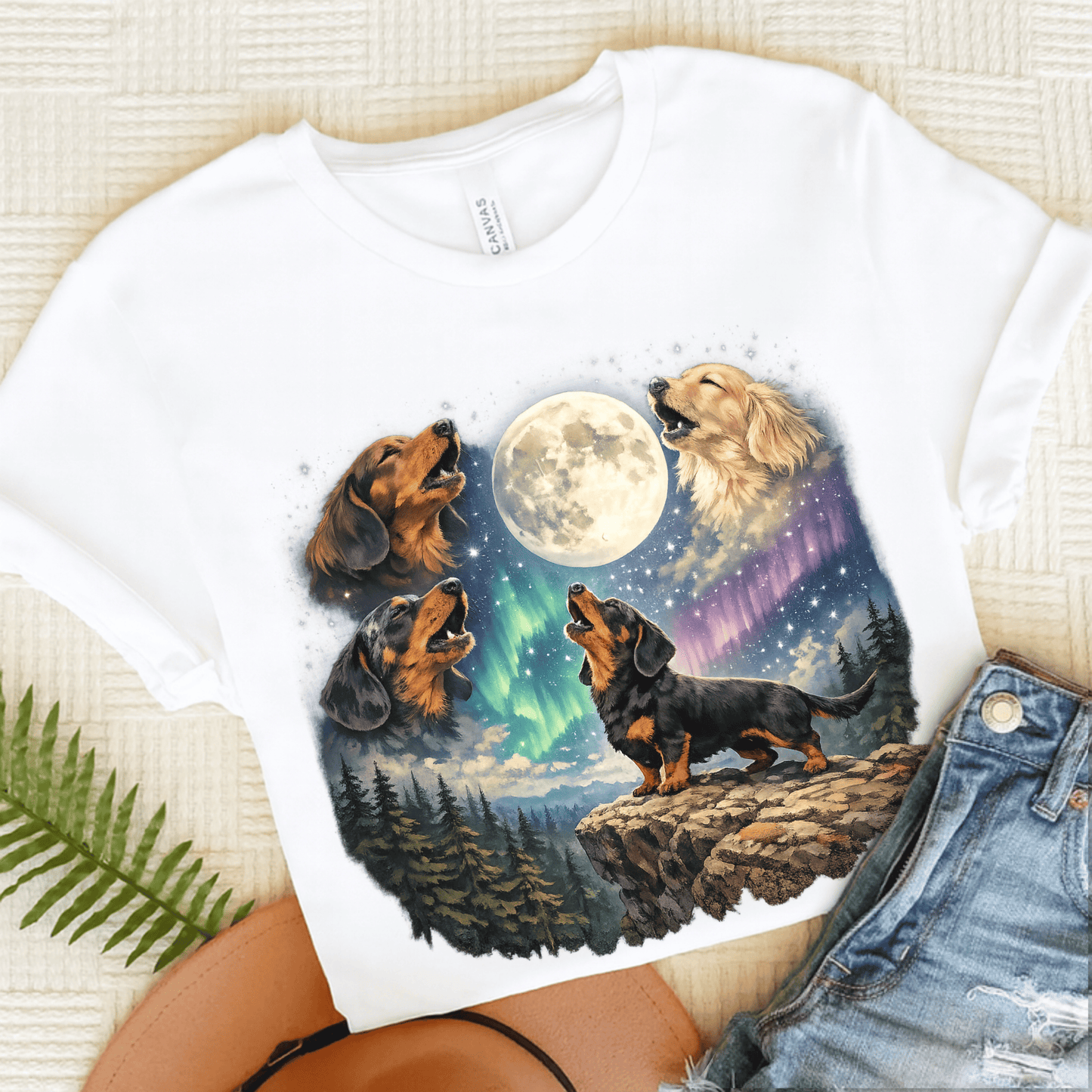 Dachshund Howling Galaxy Unisex TShirt White