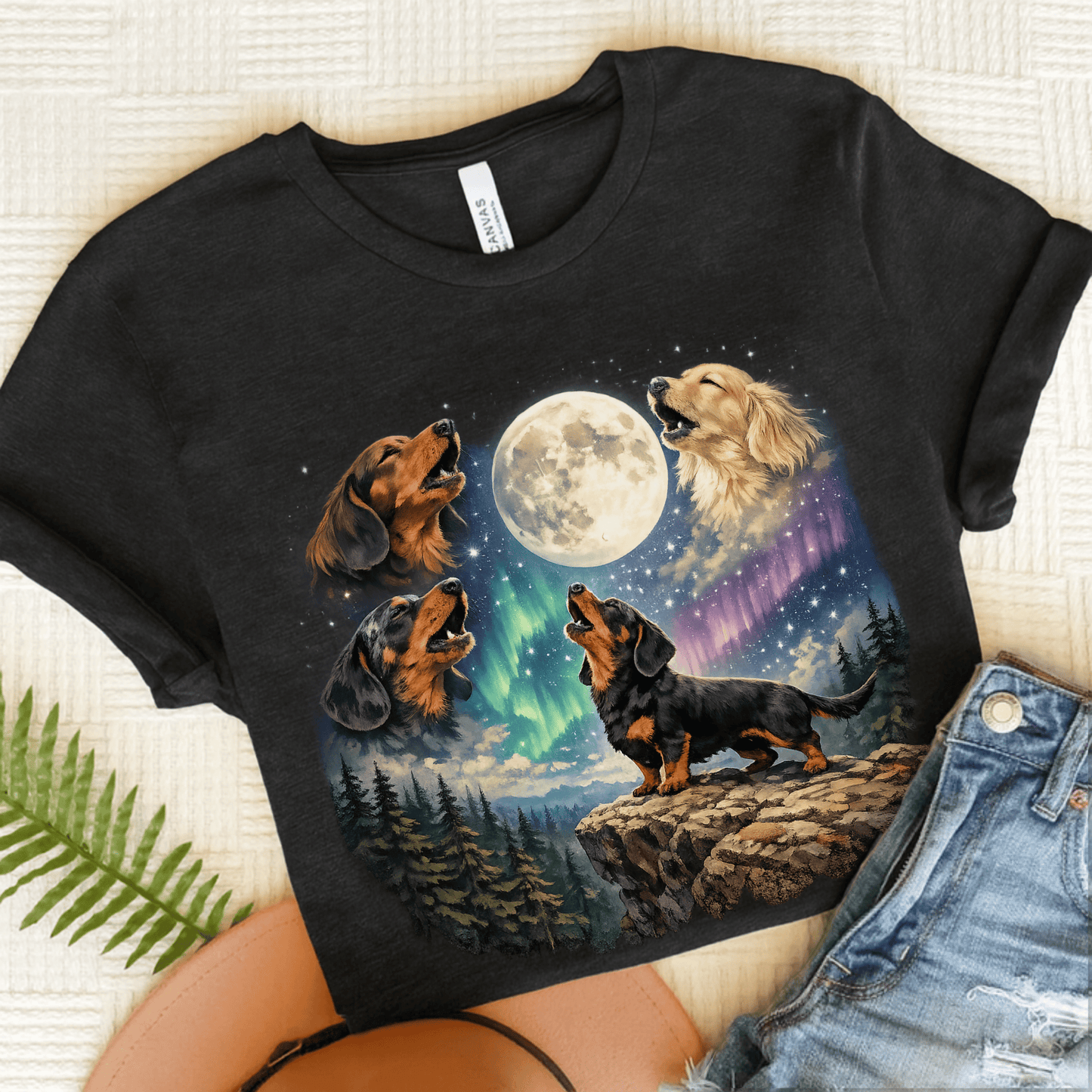 Dachshund Howling Galaxy Unisex TShirt Dark Grey Heather