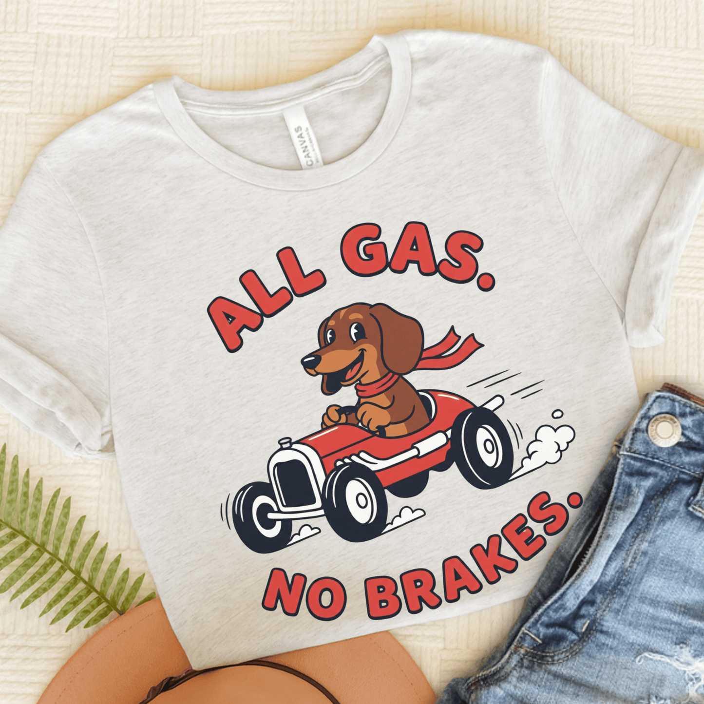 Dachshund Racing All Gas Unisex TShirt Ash