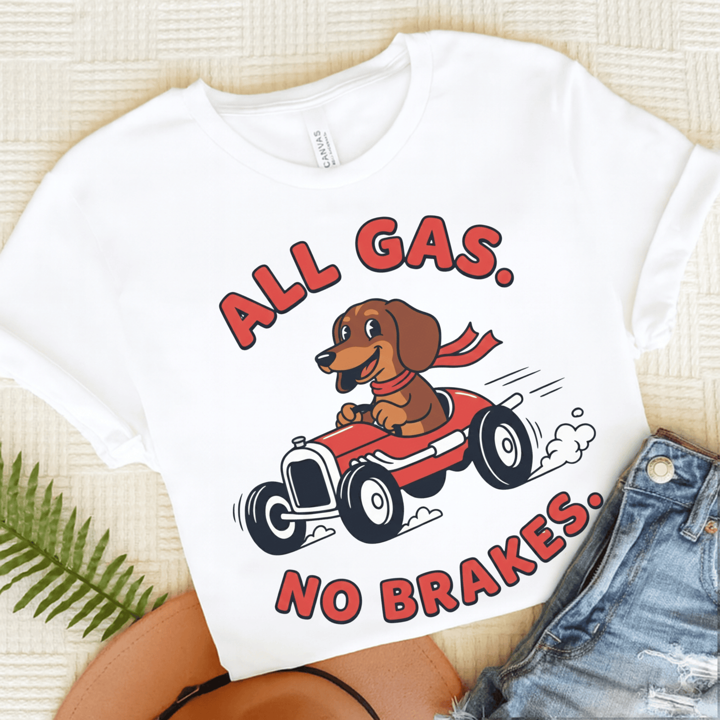 Dachshund Racing All Gas Unisex TShirt White