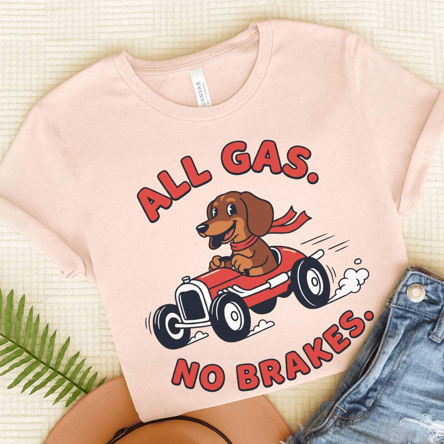 Dachshund Racing All Gas Unisex TShirt Soft Pink
