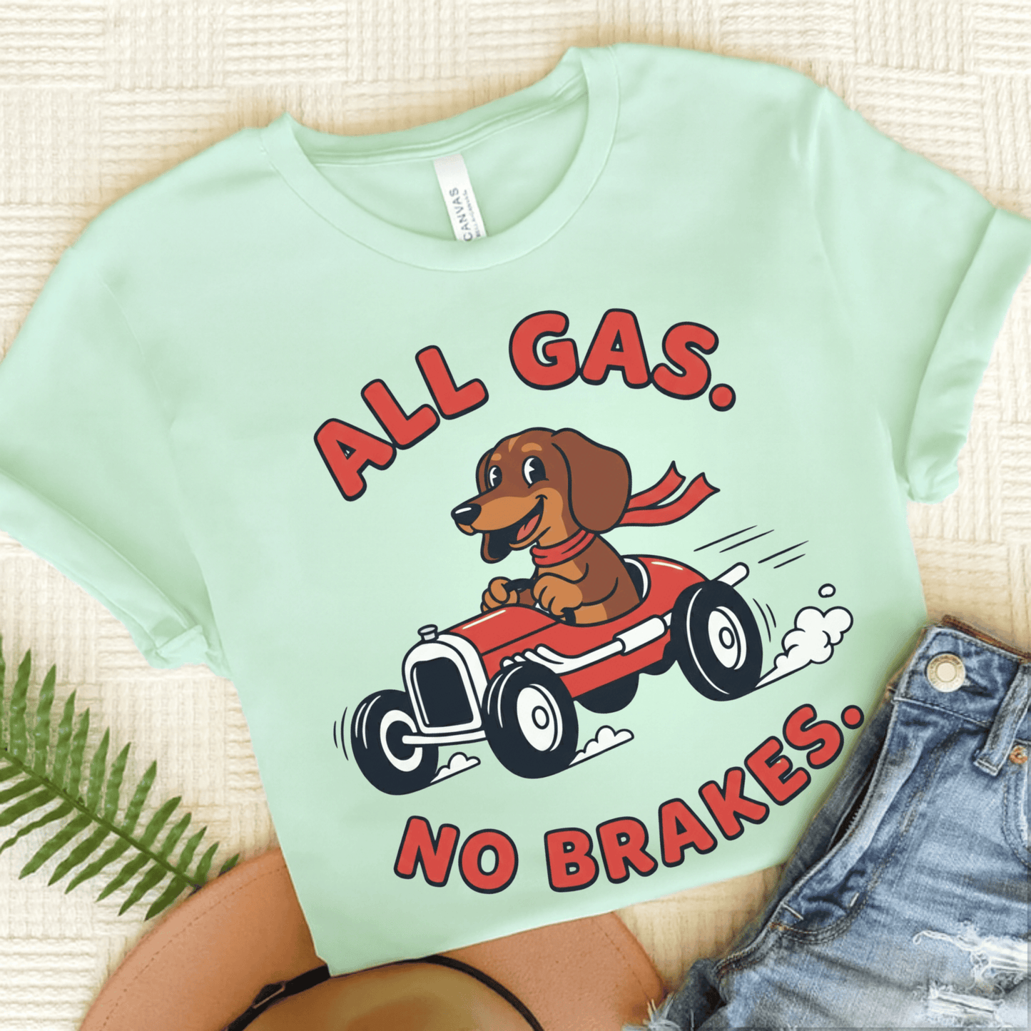Dachshund Racing All Gas Unisex TShirt Heather Mint