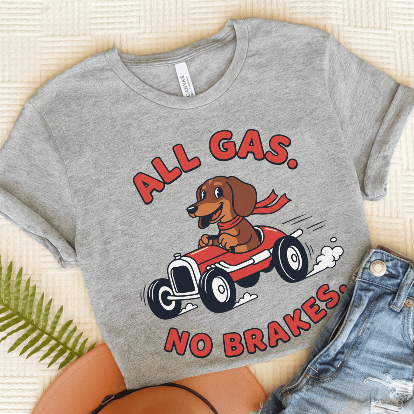 Dachshund Racing All Gas Unisex TShirt Athletic Heather