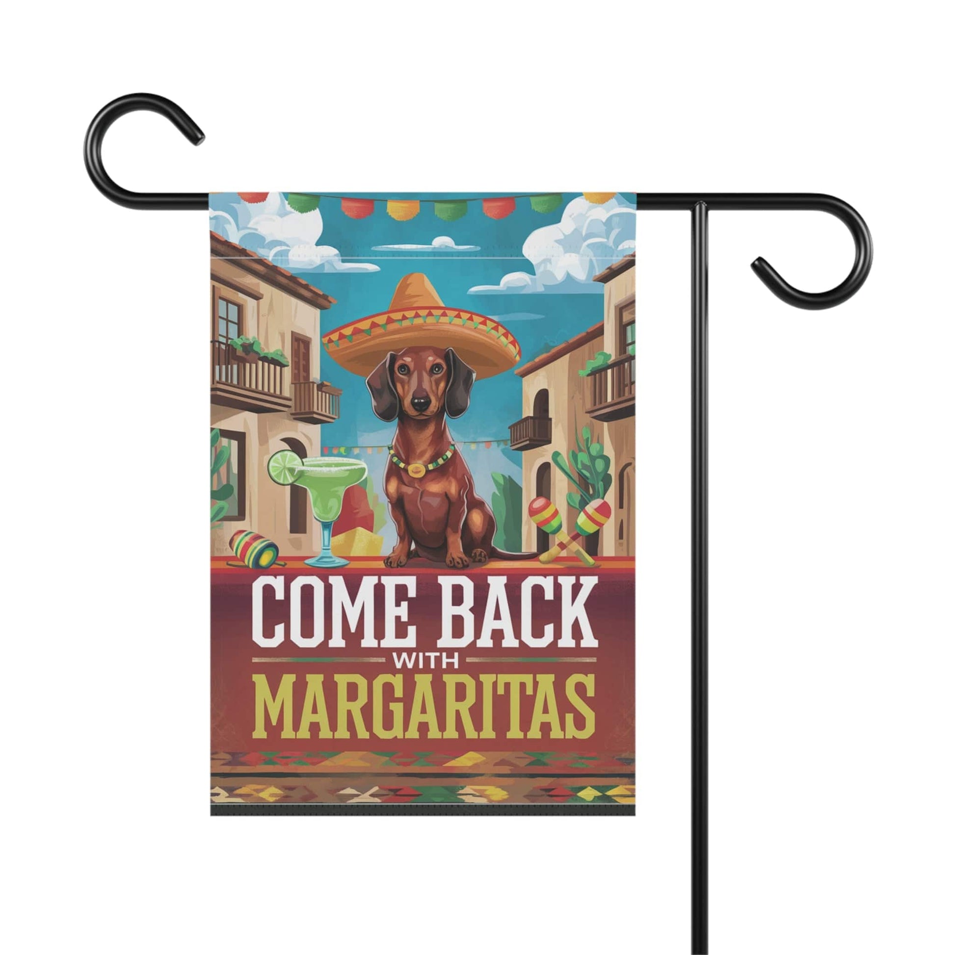 Printify Garden Flag Dachshund Red Dog Garden Flag, Cinco de Mayo Fiesta, Margarita Drinking Decor
