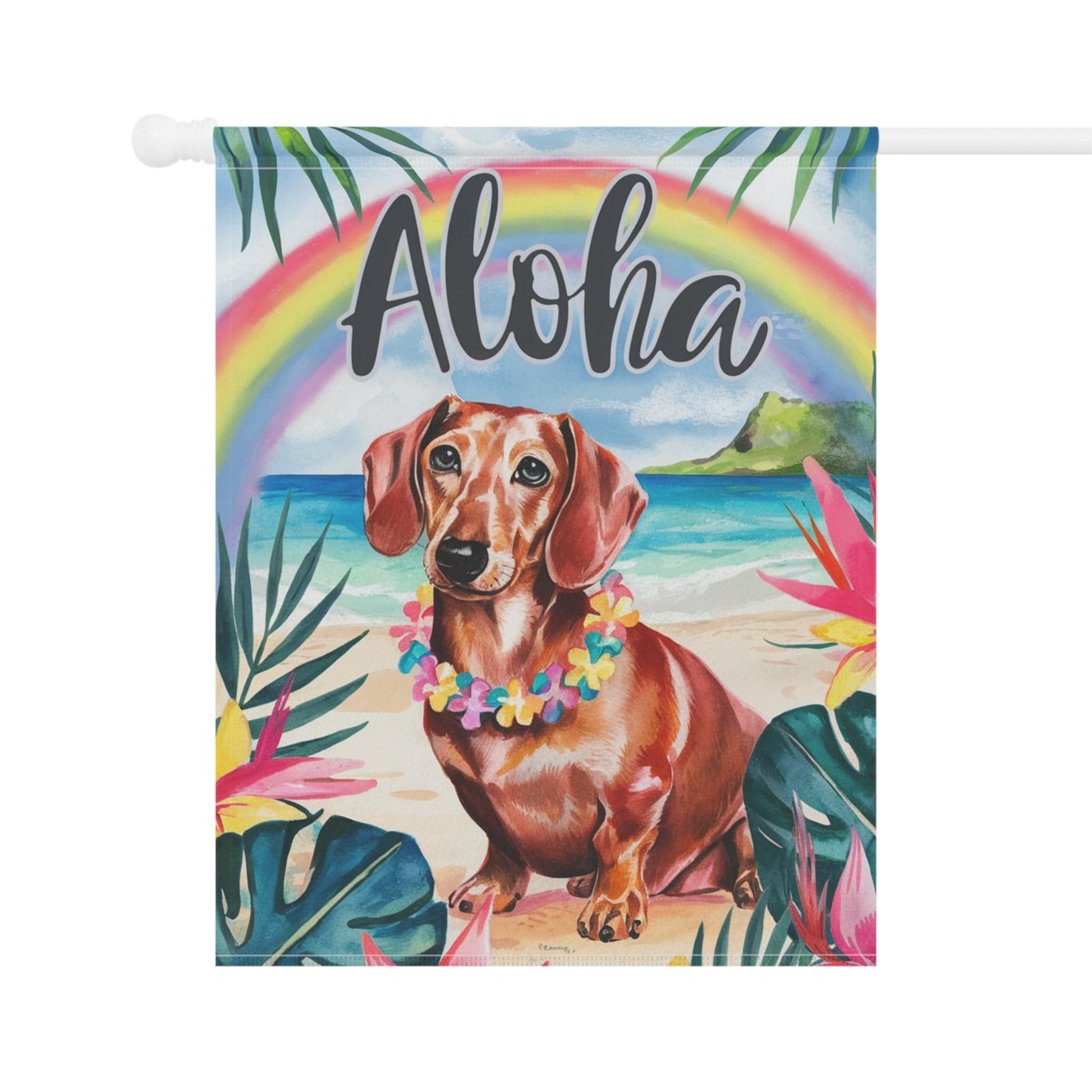 Printify Garden Flag Dachshund Red Hawaii Garden Flag, Aloha Luau Party Decorations, Tropical
