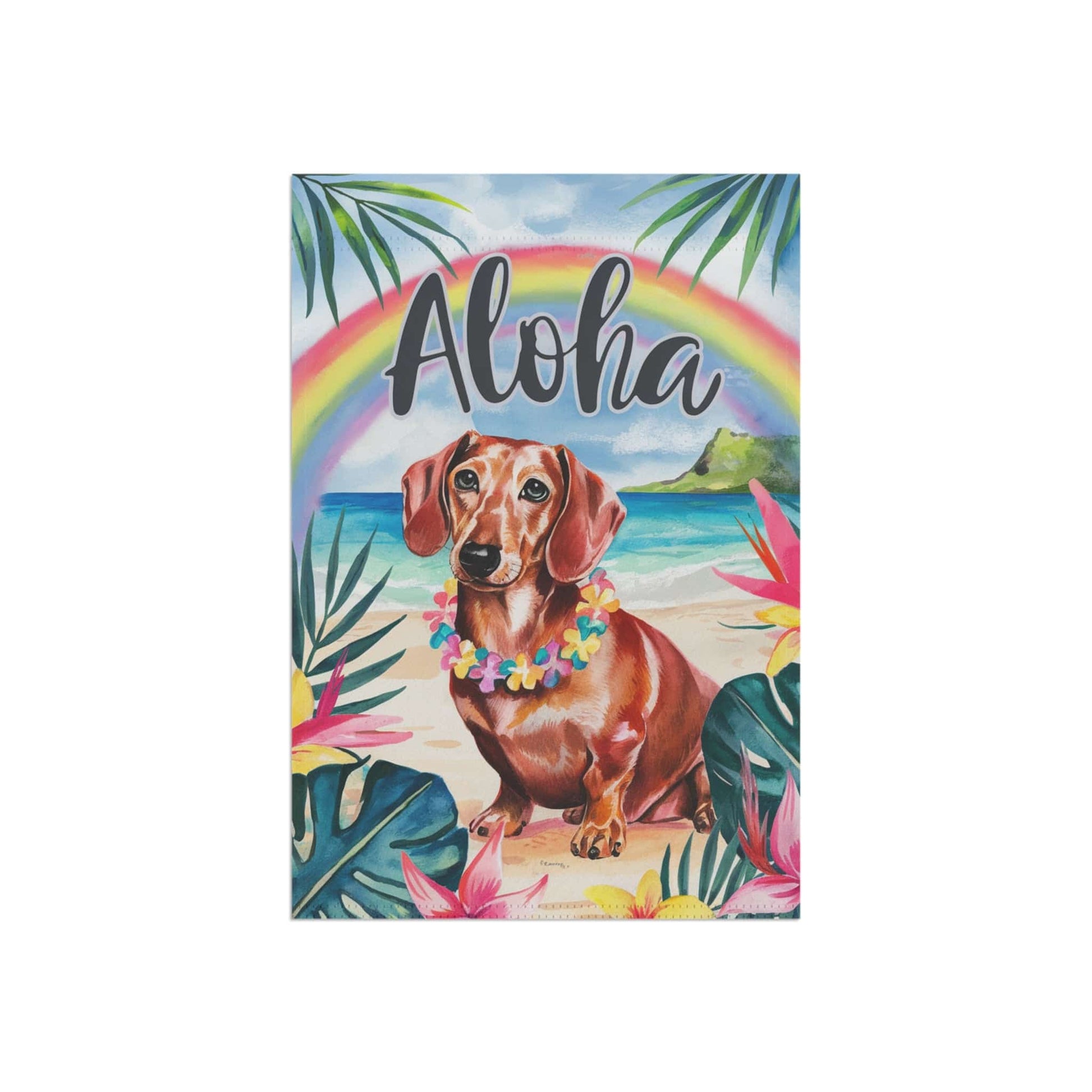 Printify Garden Flag Dachshund Red Hawaii Garden Flag, Aloha Luau Party Decorations, Tropical