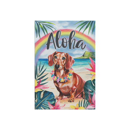 Printify Garden Flag Dachshund Red Hawaii Garden Flag, Aloha Luau Party Decorations, Tropical