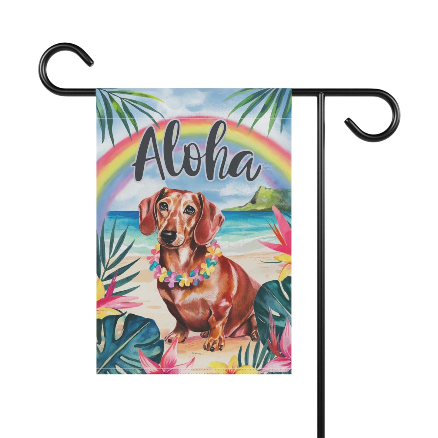 Printify Garden Flag Dachshund Red Hawaii Garden Flag, Aloha Luau Party Decorations, Tropical